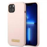 Guess iPhone 13 Skal Silicone Metal Plate MagSafe Rosa