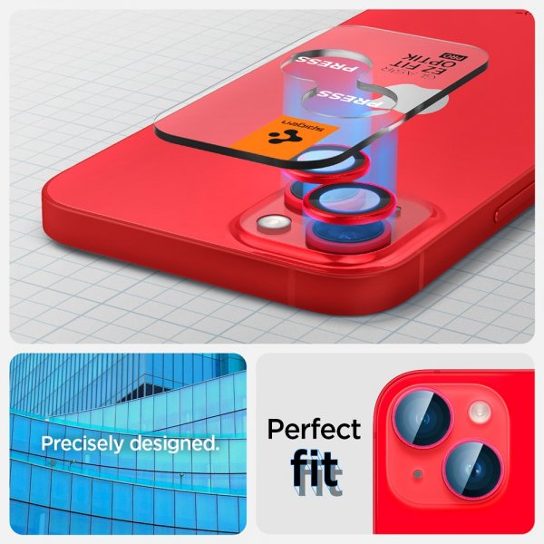 Spigen iPhone 14/iPhone 14 Plus Kameraskydd GLAS.tR EZ Fit Optik Pro Röd 2-pack