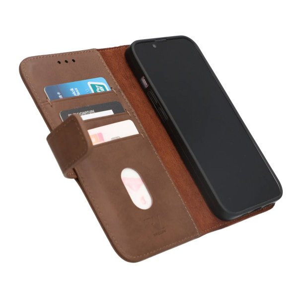 Rvelon iPhone 14 Fodral Äkta läder Kortfack Brun