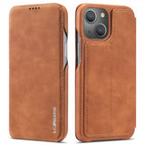 Lc.Imeeke iPhone 14 Plus Fodral Flip Ljusbrun