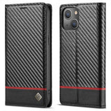 Lc.Imeeke iPhone 14 Plus Fodral Kolfibertextur Röd Stripe Horizontal