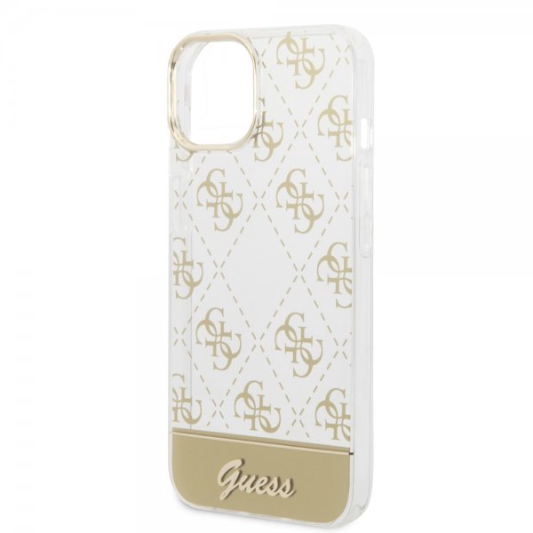 Guess iPhone 14 Plus Skal Bottom Stripe Script Logo Guld