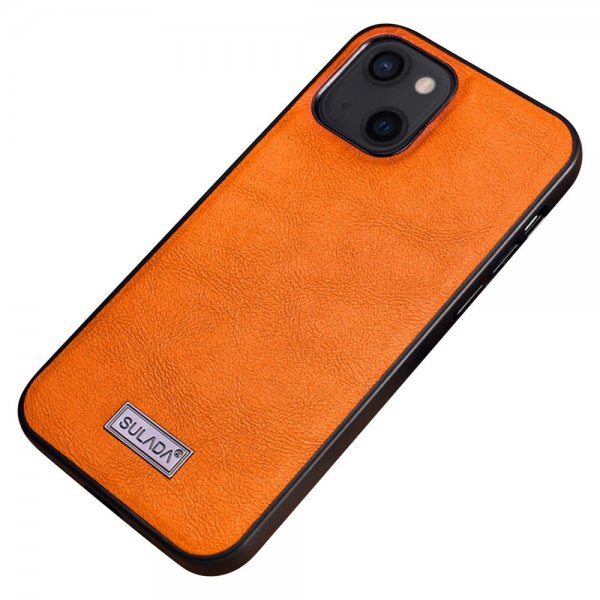 Sulada iPhone 14 Plus Skal Lädertextur Orange