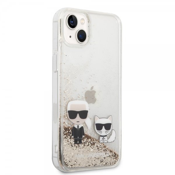 Karl Lagerfeld iPhone 14 Plus Skal Liquid Glitter Karl & Choupette Guld
