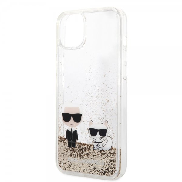 Karl Lagerfeld iPhone 14 Plus Skal Liquid Glitter Karl & Choupette Guld