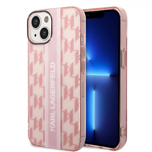 Karl Lagerfeld iPhone 14 Plus Skal Monogram Vertical Stripe Rosa
