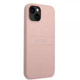Guess iPhone 14 Plus Skal Saffiano Metal Logo Stripes Rosa