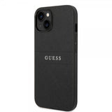 Guess iPhone 14 Plus Skal Saffiano Metal Logo Stripes Svart