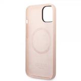 Guess iPhone 14 Plus Skal Silicone Metal Plate MagSafe Rosa