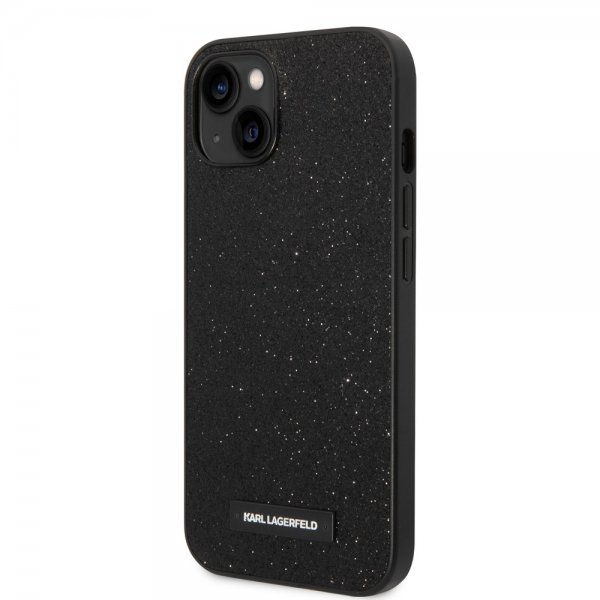 Karl Lagerfeld iPhone 14 Plus Skal Solid Glitter Plaque Logo Svart