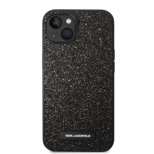 Karl Lagerfeld iPhone 14 Plus Skal Solid Glitter Plaque Logo Svart