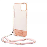 Guess iPhone 14 Plus Skal Translucent with Strap Rosa