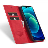 Lc.Imeeke iPhone 14 Pro Fodral med Kortfack Flip Röd