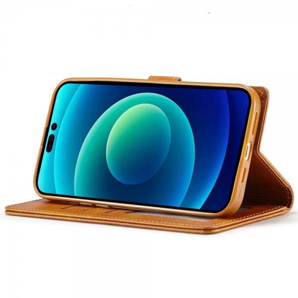 Lc.Imeeke iPhone 14 Pro Fodral med Kortfack Stativfunktion Ljusbrun