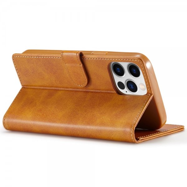 Lc.Imeeke iPhone 14 Pro Fodral med Kortfack Stativfunktion Ljusbrun