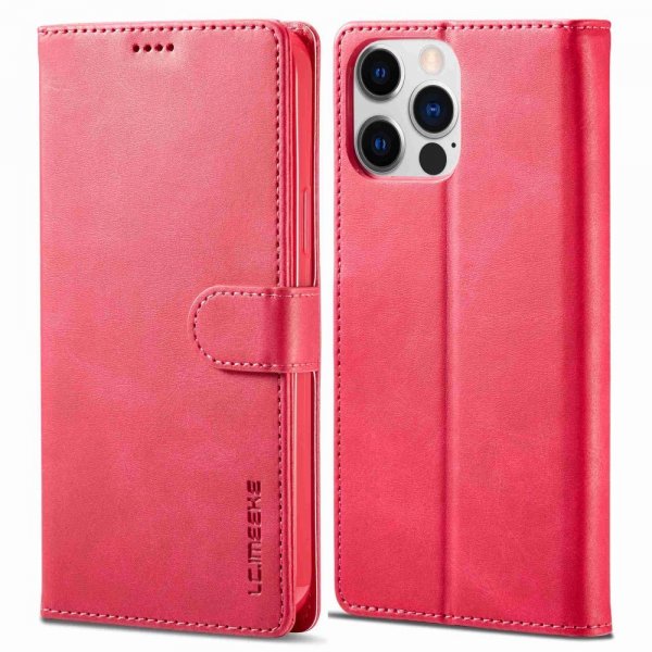 Lc.Imeeke iPhone 14 Pro Fodral med Kortfack Stativfunktion Magenta