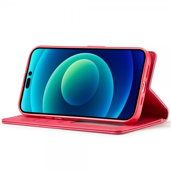 Lc.Imeeke iPhone 14 Pro Fodral med Kortfack Stativfunktion Magenta