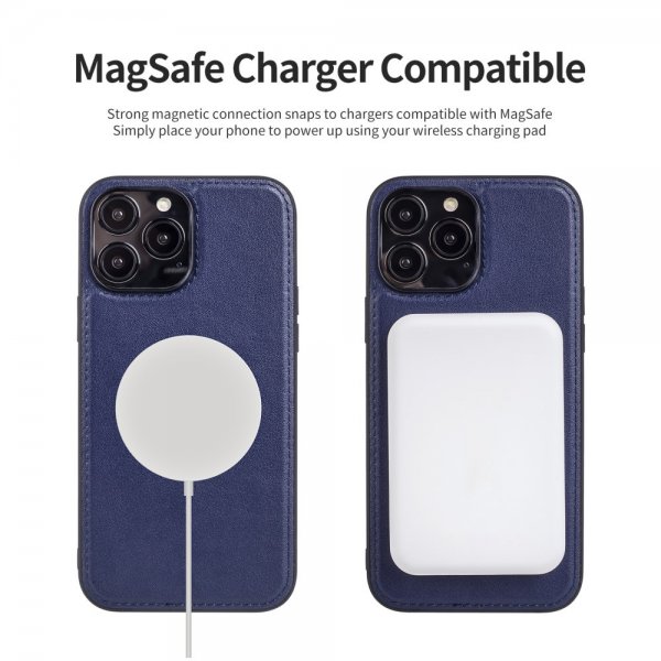 iPhone 14 Pro Max Fodral Äkta Läder MagSafe Blå