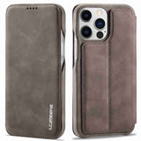Lc.Imeeke iPhone 14 Pro Max Fodral Flip Mörkbrun