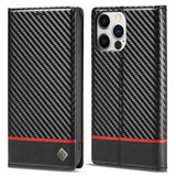 Lc.Imeeke iPhone 14 Pro Max Fodral Kolfibertextur Röd Stripe Horizontal