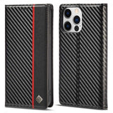 Lc.Imeeke iPhone 14 Pro Max Fodral Kolfibertextur Röd Stripe Vertical