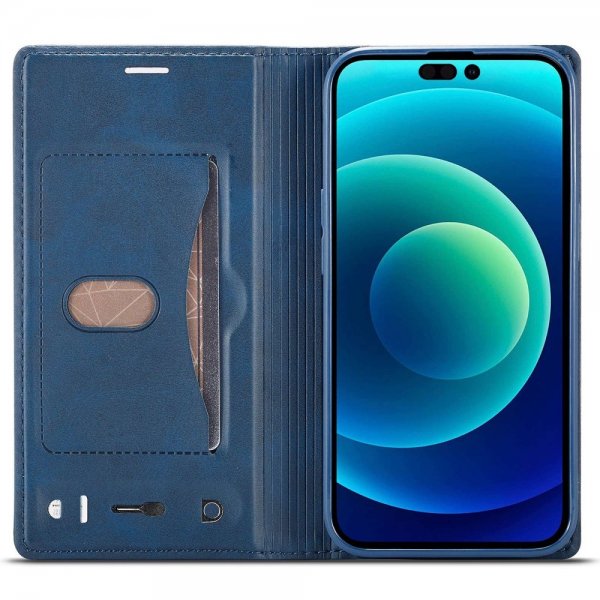 Lc.Imeeke iPhone 14 Pro Max Fodral Kortfack Utsida Blå