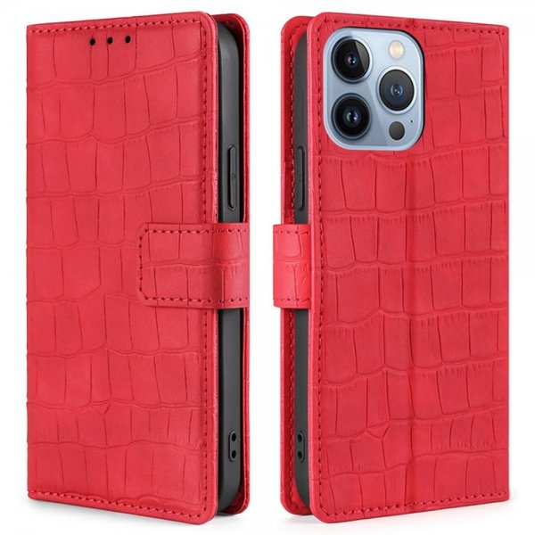 iPhone 14 Pro Max Fodral Krokodilmönster Röd