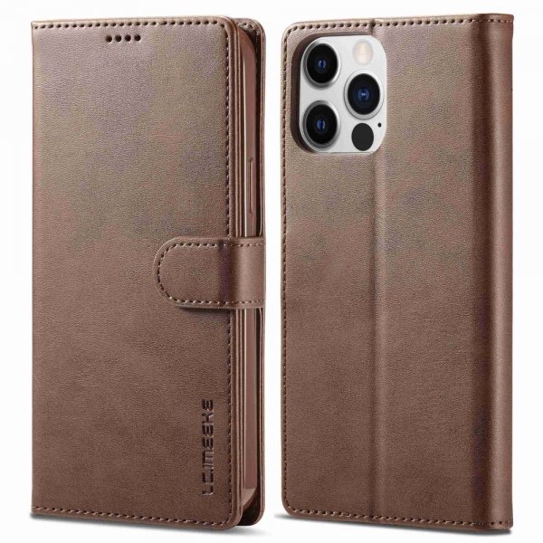 Lc.Imeeke iPhone 14 Pro Max Fodral med Kortfack Stativfunktion Mörkbrun