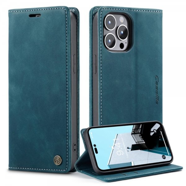 CaseMe iPhone 14 Pro Max Fodral Retro Flip Petrol