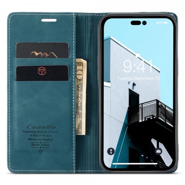 CaseMe iPhone 14 Pro Max Fodral Retro Flip Petrol