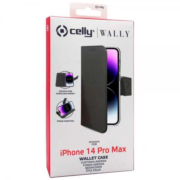 Celly iPhone 14 Pro Max Fodral Wally Wallet Case Svart