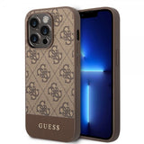 Guess iPhone 14 Pro Max Skal Bottom Stripe Metal Logo Brun