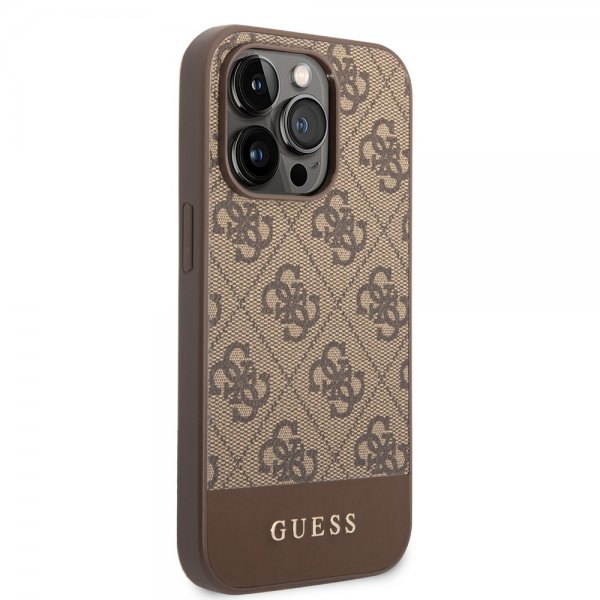 Guess iPhone 14 Pro Max Skal Bottom Stripe Metal Logo Brun