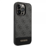 Guess iPhone 14 Pro Max Skal Bottom Stripe Metal Logo Grå