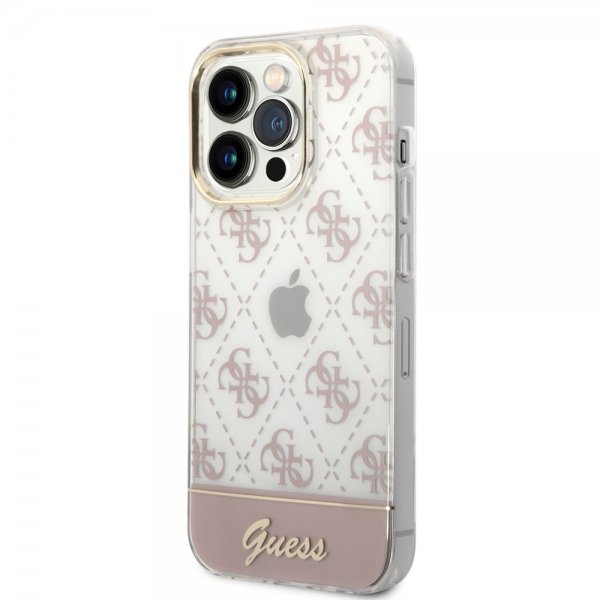 Guess iPhone 14 Pro Max Skal Bottom Stripe Script Logo Rosa