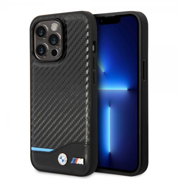 BMW iPhone 14 Pro Max Skal Carbon Effect Printed Logo Svart