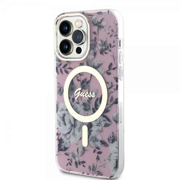 Guess iPhone 14 Pro Max Skal Flower MagSafe Rosa