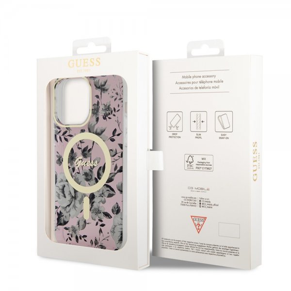 Guess iPhone 14 Pro Max Skal Flower MagSafe Rosa