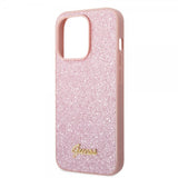 Guess iPhone 14 Pro Max Skal Glitter Flakes Metal Logo Rosa