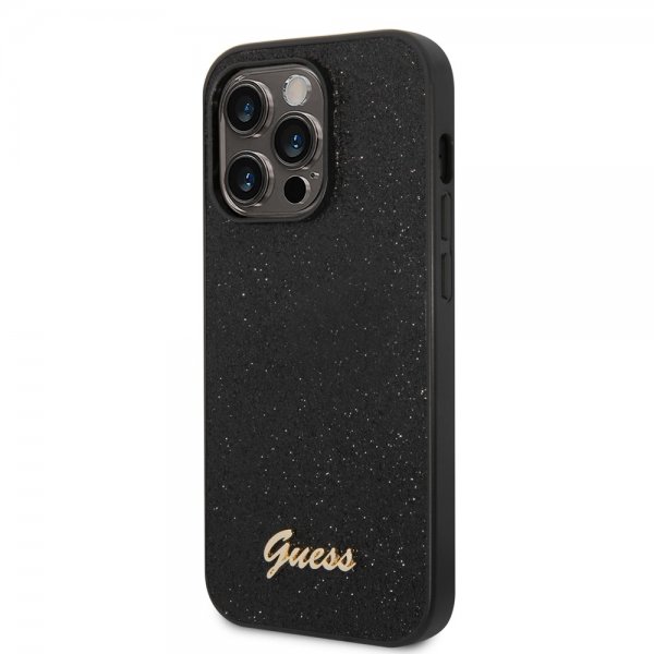 Guess iPhone 14 Pro Max Skal Glitter Flakes Metal Logo Svart