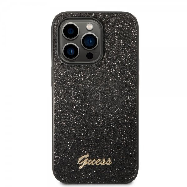 Guess iPhone 14 Pro Max Skal Glitter Flakes Metal Logo Svart