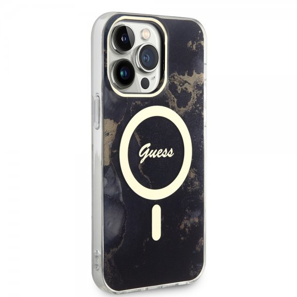 Guess iPhone 14 Pro Max Skal Golden Marble MagSafe Svart