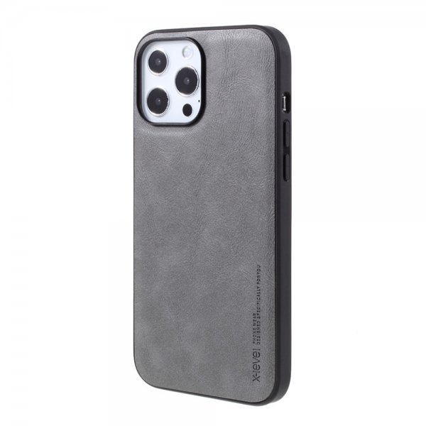 X-Level iPhone 14 Pro Max Skal Lädertextur Grå