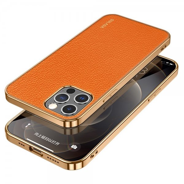Sulada iPhone 14 Pro Max Skal Litchimönster Pläterad Kant Orange
