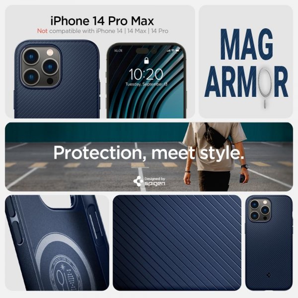 Spigen iPhone 14 Pro Max Skal Mag Armor MagFit Navy Blue