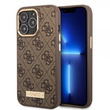 Guess iPhone 14 Pro Max Skal Metal Plate Logo MagSafe Brun