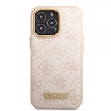 Guess iPhone 14 Pro Max Skal Metal Plate Logo MagSafe Rosa