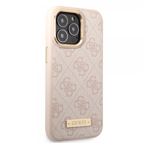 Guess iPhone 14 Pro Max Skal Metal Plate Logo MagSafe Rosa