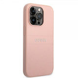 Guess iPhone 14 Pro Max Skal Saffiano Metal Logo Stripes Rosa
