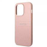 Guess iPhone 14 Pro Max Skal Saffiano Metal Logo Stripes Rosa